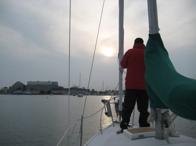 Jeff watching the sun try to burn through the clouds.